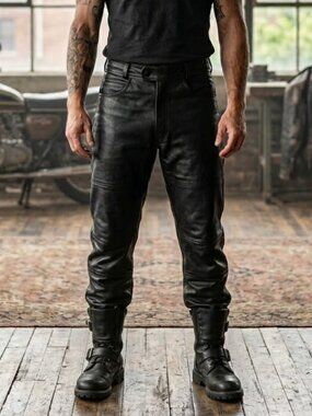 VTG Vetter Leather Black Motorcycle Pant 40 Thick Heavy Men Biker Festival Cyber